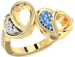 Diamond & Swiss Blue Topaz Gold Silver Heart Promise Ring