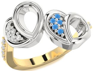 Diamond & Swiss Blue Topaz Gold Silver Heart Promise Ring