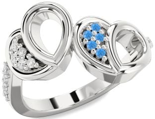 Diamond & Swiss Blue Topaz Platinum Heart Promise Ring