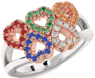 Blue Sapphire & Ruby Platinum & Rose Gold Heart Promise Ring