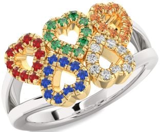 Blue Sapphire & Ruby Platinum & Yellow Gold Heart Promise Ring