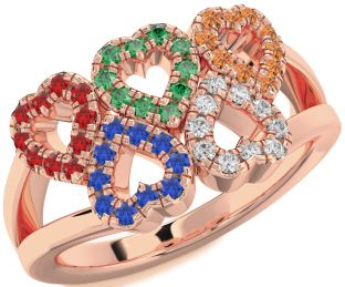 Blue Sapphire & Ruby Rose Gold Heart Promise Ring