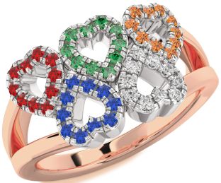 Blue Sapphire & Ruby Platinum & Rose Gold Heart Promise Ring