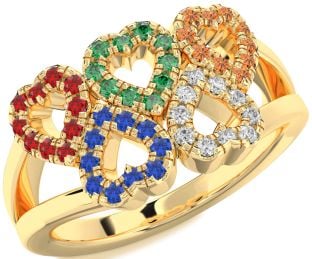 Blue Sapphire & Ruby Gold Heart Promise Ring