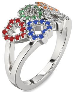 Blue Sapphire & Ruby Platinum Heart Promise Ring