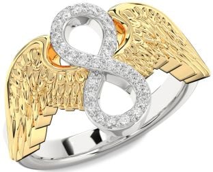 Diamond White Yellow Gold Infinity Wings Ring
