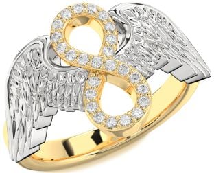 Diamond White Yellow Gold Infinity Wings Ring