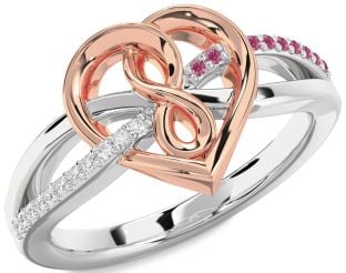Diamond & Pink Tourmaline White Rose Gold Heart Infinity Promise Ring