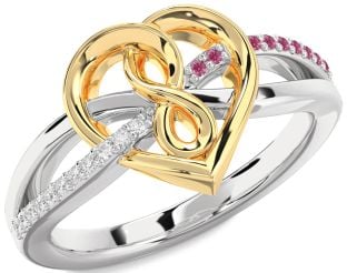 Diamond & Pink Tourmaline Silver & 10K gold Heart Infinity Promise Ring