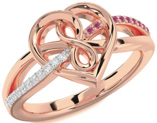 Diamond & Pink Tourmaline Rose Gold Silver Heart Infinity Promise Ring