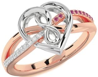 Diamond & Pink Tourmaline Platinum & Rose Gold Heart Infinity Promise Ring