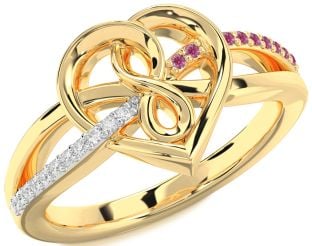 Diamond & Pink Tourmaline Gold Silver Heart Infinity Promise Ring