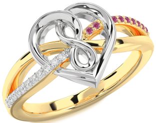 Diamond & Pink Tourmaline Gold Silver Heart Infinity Promise Ring