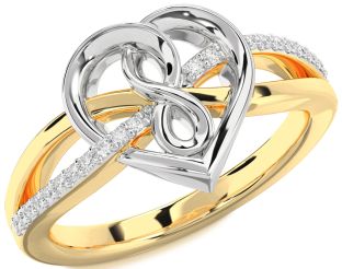 Diamond White Yellow Gold Heart Infinity Ring