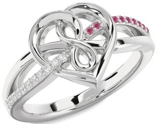 Diamond & Pink Tourmaline Platinum Heart Infinity Promise Ring