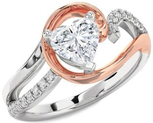 Diamond Platinum & Rose Gold Heart Solitaire Engagement Ring