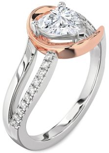 Diamond Silver & 10K Rose Gold Heart Solitaire Engagement Ring