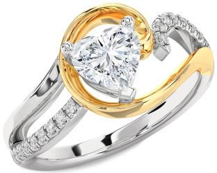 Diamond Silver & 10K gold Heart Solitaire Engagement Ring