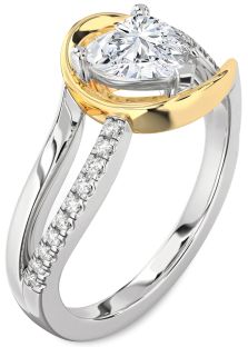 Diamond Silver & 10K gold Heart Solitaire Engagement Ring