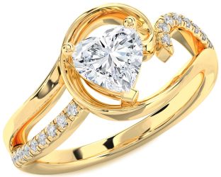 Diamond Gold Heart Solitaire Engagement Ring