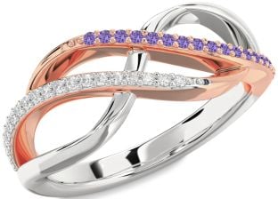 Diamond & Alexandrite White Rose Gold Infinity Round Promise Ring