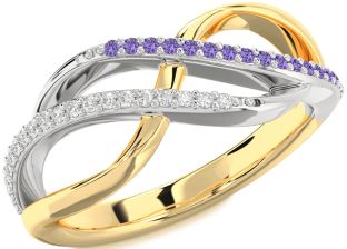 Diamond & Alexandrite Platinum & Yellow Gold Infinity Round Promise Ring