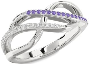 Diamond & Alexandrite Platinum Infinity Round Promise Ring