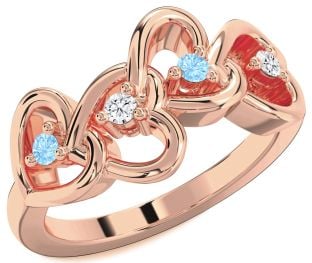 Rose Gold Silver Heart Four Stone Mother's Ring