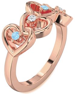 Rose Gold Silver Heart Four Stone Mother's Ring