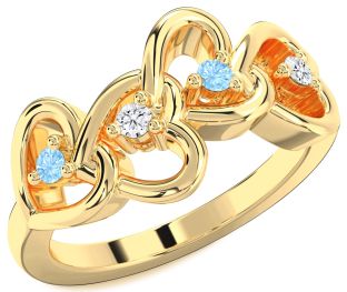 Gold Silver Heart Four Stone Mother's Ring