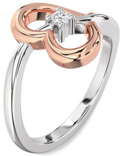 Diamond Silver & 10K Rose Gold Heart Promise Ring