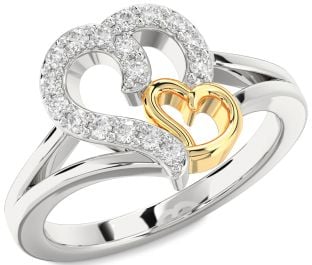 Diamond White Yellow Gold Heart Ring