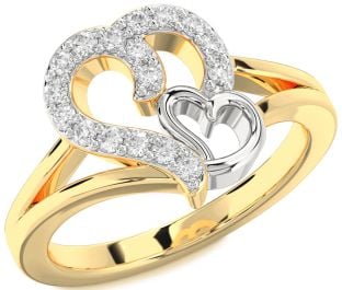Diamond White Yellow Gold Heart Ring