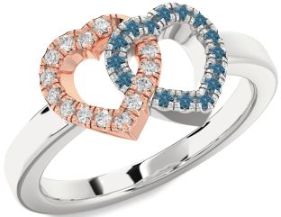 Blue Diamond White Rose Gold Heart Promise Ring