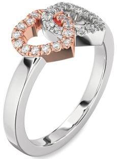 Diamond Silver & 10K Rose Gold Heart Ring
