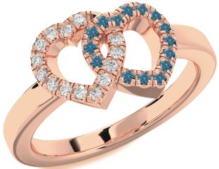 Blue Diamond Rose Gold Heart Promise Ring