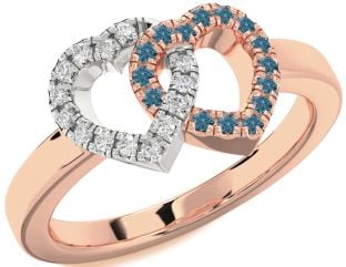 Blue Diamond Platinum & Rose Gold Heart Promise Ring