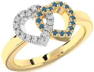 Blue Diamond Platinum & Yellow Gold Heart Promise Ring
