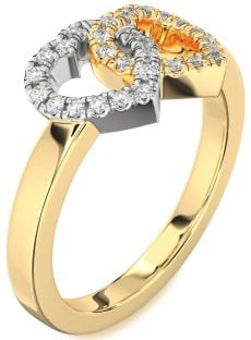 Diamond White Yellow Gold Heart Ring