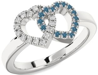 Blue Diamond Platinum Heart Promise Ring