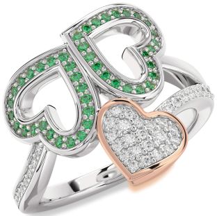 Diamond & Emerald Platinum & Rose Gold Heart Pave Promise Ring