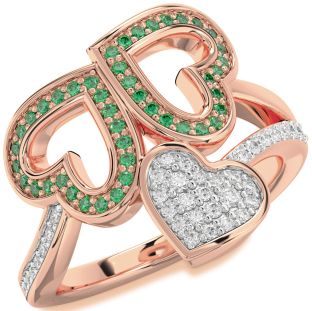 Diamond & Emerald Rose Gold Heart Pave Promise Ring