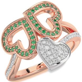 Diamond & Emerald Platinum & Rose Gold Heart Pave Promise Ring
