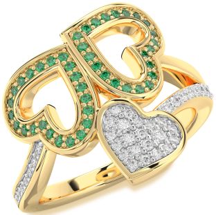 Diamond & Emerald Gold Heart Pave Promise Ring