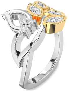 Diamond Silver & 10K gold Marquise Promise Ring