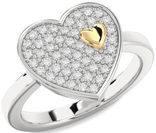 Diamond Silver & 10K gold Heart Promise Ring