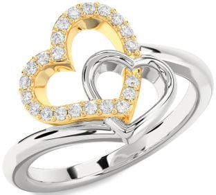 Diamond White Yellow Gold Heart Ring