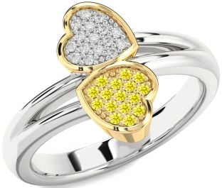 Diamond & Yellow Sapphire Silver & 10K gold Heart Promise Ring