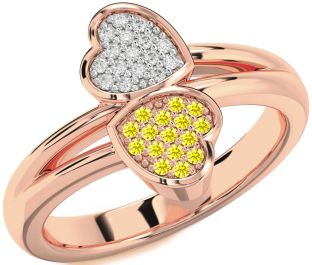 Diamond & Yellow Sapphire Rose Gold Heart Promise Ring