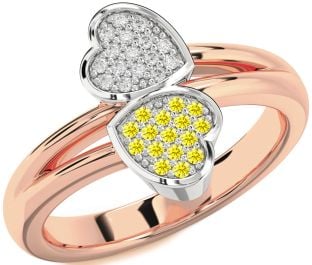 Diamond & Yellow Sapphire White Rose Gold Heart Promise Ring